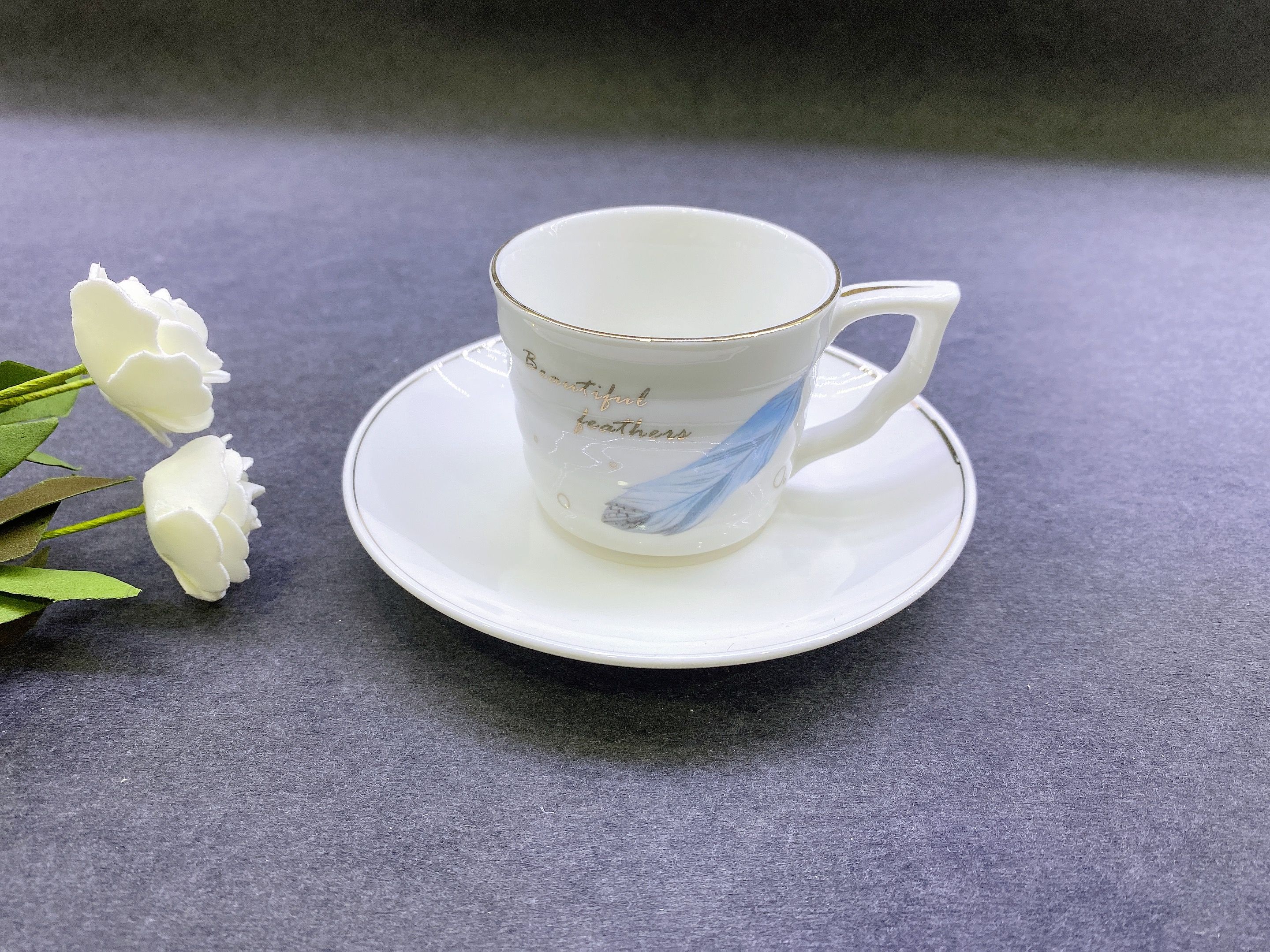 Ceramic printed coffee cup saucer flower tea cup saucer