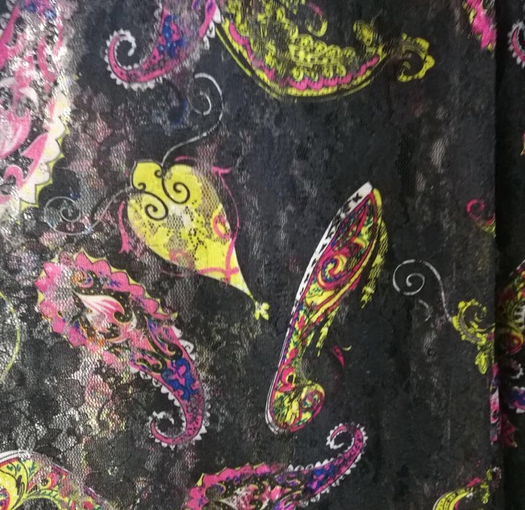 Lace printed cheongsam women's clothing fabric, ink-wash painting cashew nuts, Chinese style flower patterns, various mesh fabric cashew nuts