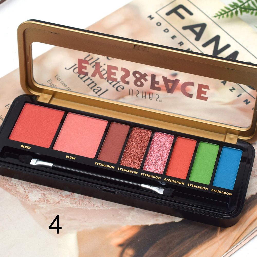 【USHAS】ES2901-4 Colored pearlescent matte Pen Case Eyeshadow with Cheek Blue, Green and Orange New style. pic 6