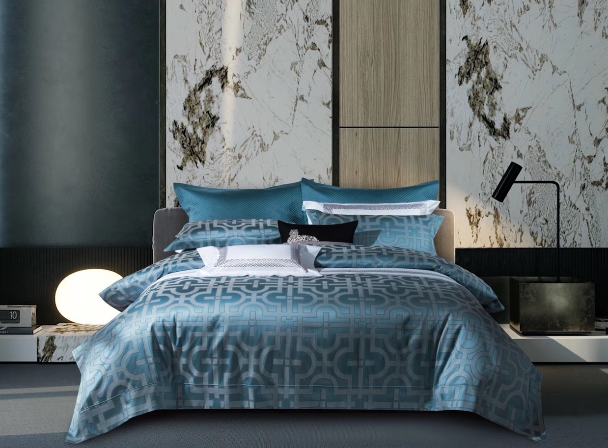 Luxurious Jacquard Four-piece Set (Light Blue)