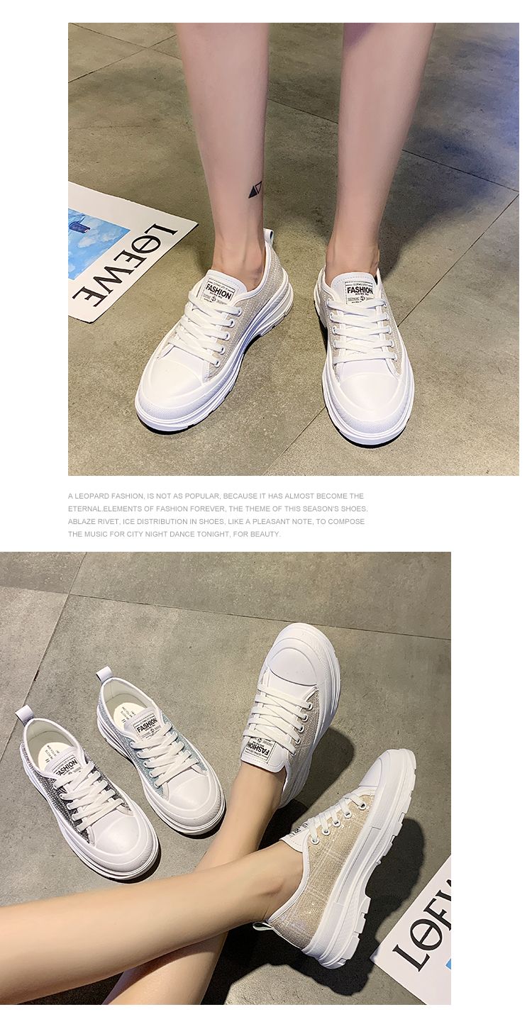 厚底小白鞋女百搭单鞋2020新款网红洋气亮片运动休闲学生松糕女鞋详情图12