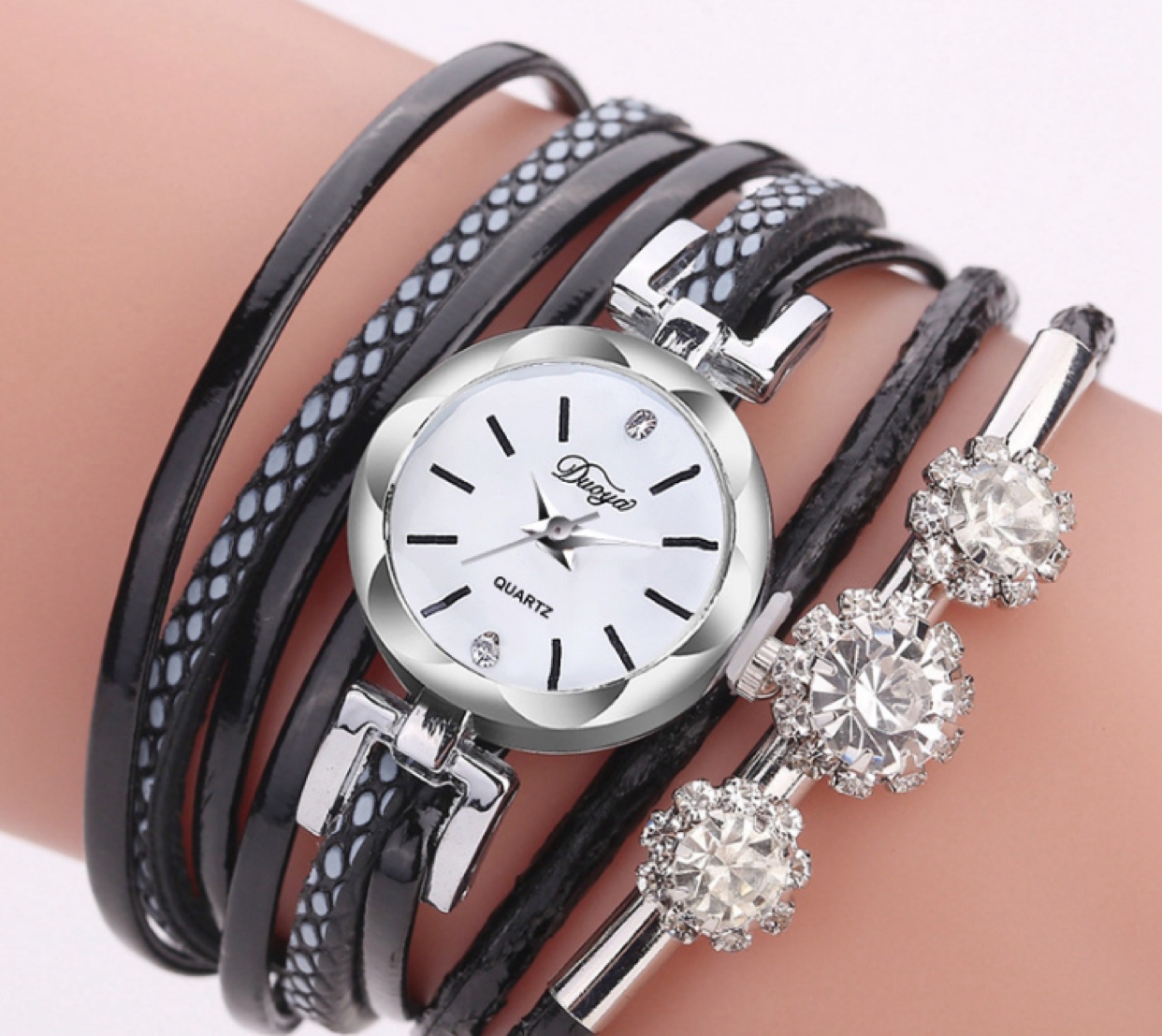女士手链表 时尚PU细表带精美带钻合金石英表