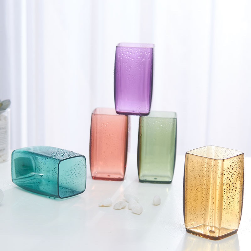 1204炫彩透明漱口杯 方形加厚牙刷杯子 创意情侣卫浴刷牙杯牙缸