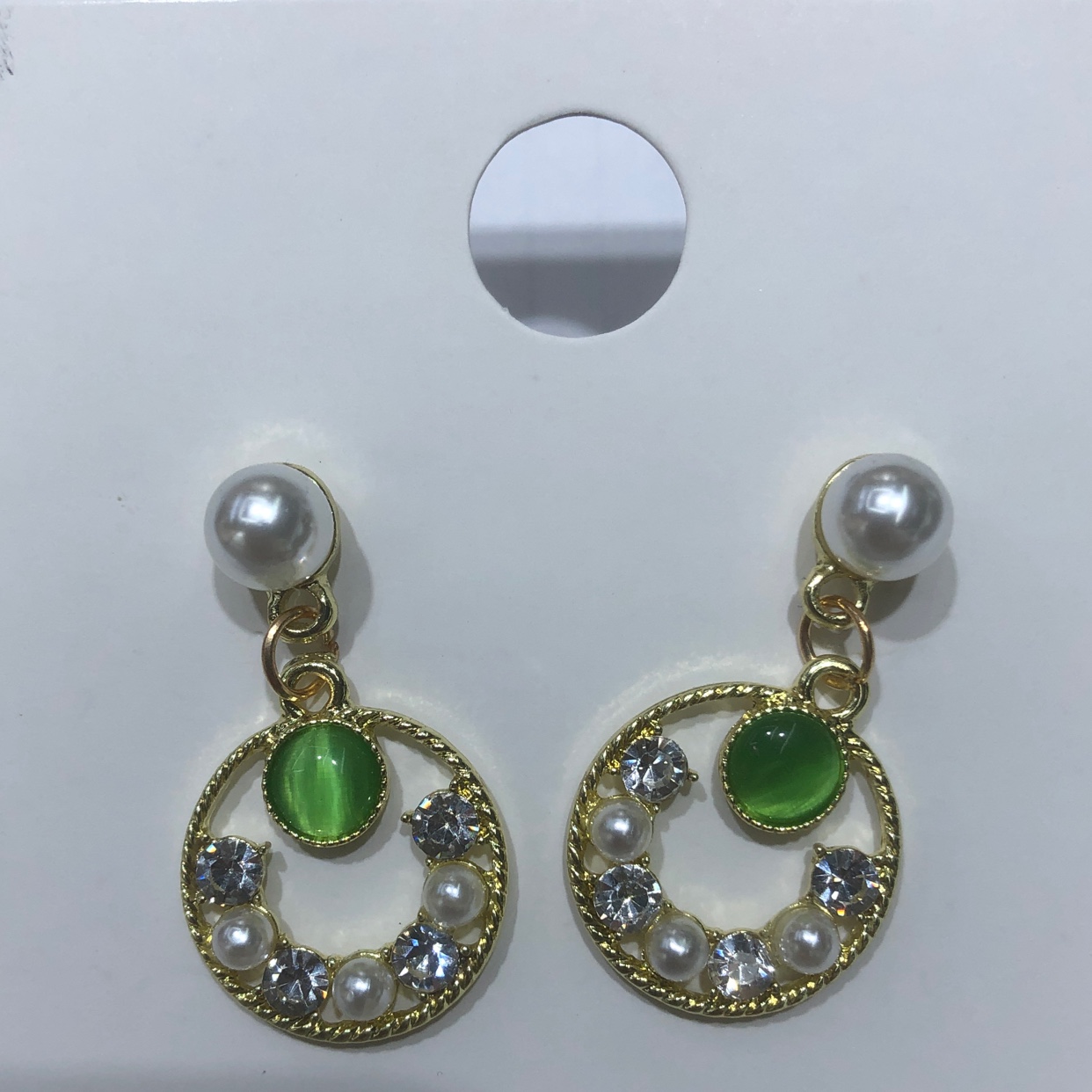 珍珠镂空绿色耳坠产品图