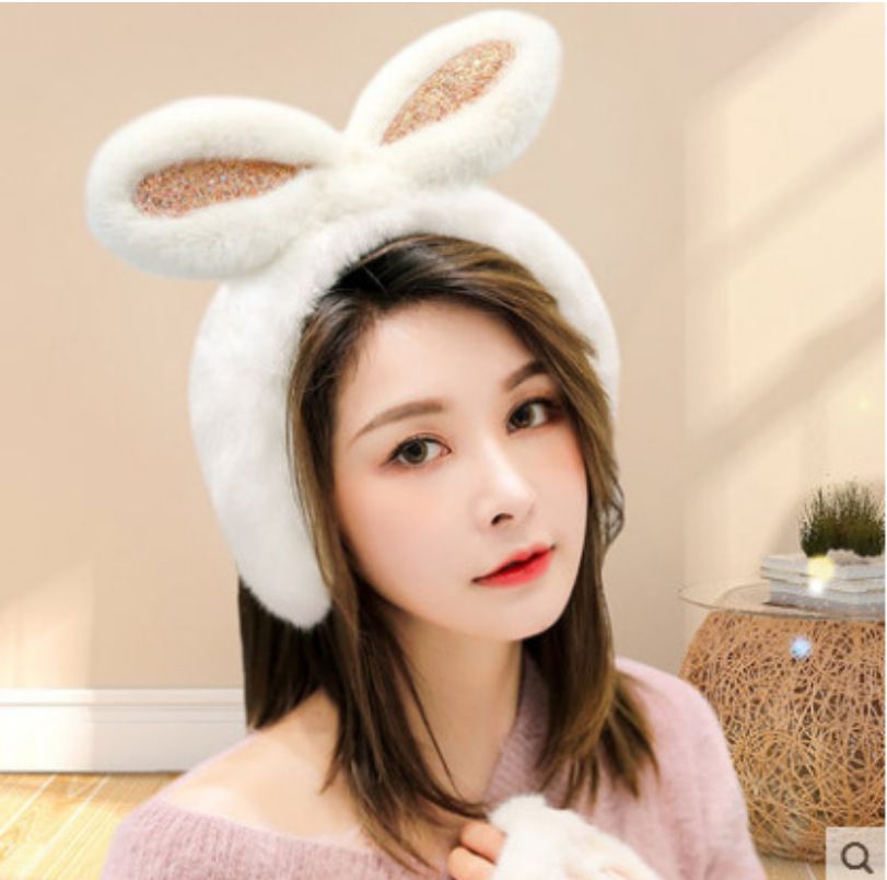 Earmuffs Winter thickening Rabbit ears hair hoop Female warm imitation fur one ear muffle Fur ear muffle ear muffle cover ear warm