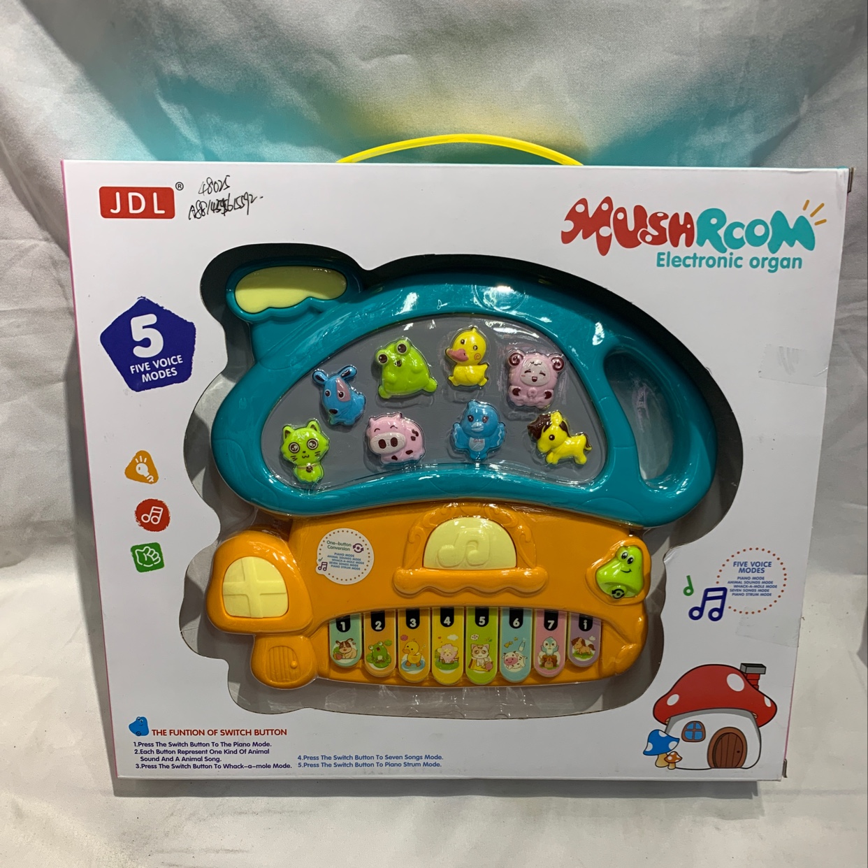 Cartoon electronic organ with music and light ,keyboard,piano full figure