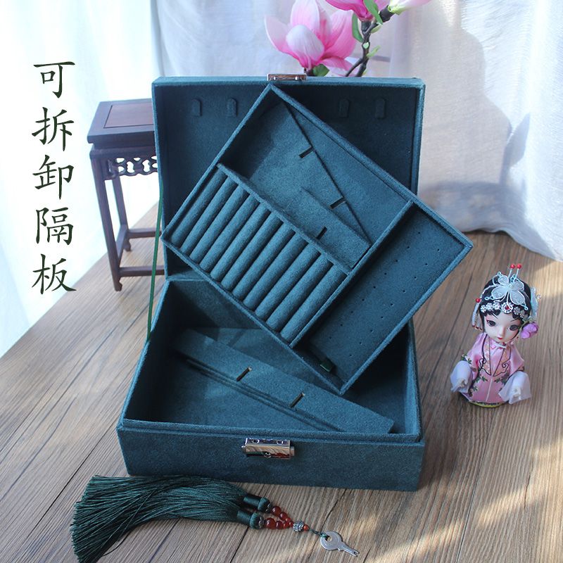 中式首饰盒双层带锁饰品收纳盒复古刺绣珠宝盒木质手镯盒详情图6