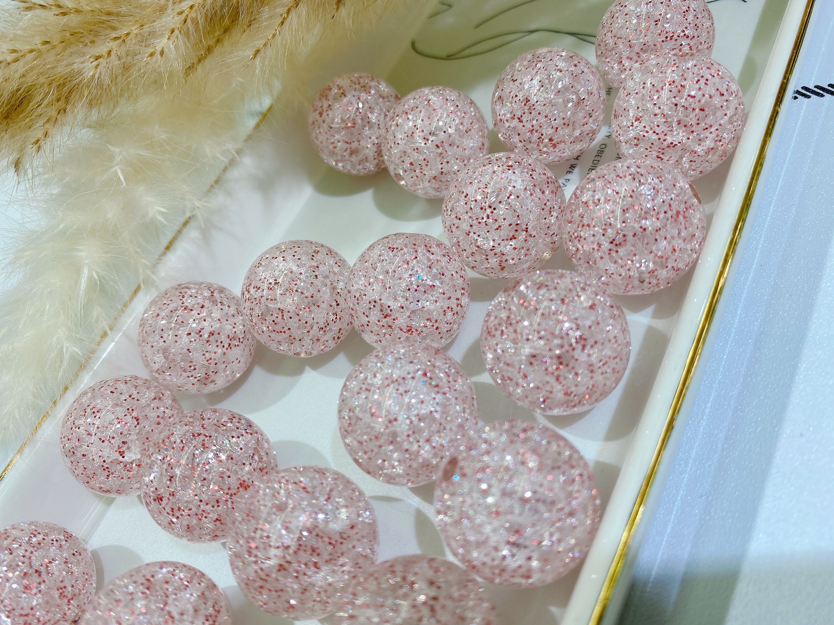Acrylic straight hole 20MM powder-filled round bead floral headband accessory detail image 6