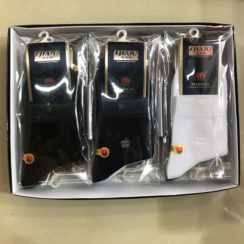 Fujia Orange Autumn/winter box men's socks independent packaging business casual socks Apple embroidery in stockings Guangdong socks Specification drawing