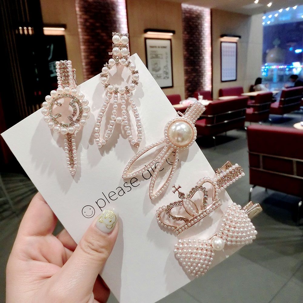 Japanese and Japanese sweet rabbit ear bowknot crown pearl hair clip temperamentalbangs clip Korean web celebrity clip duck beak clip thumbnail