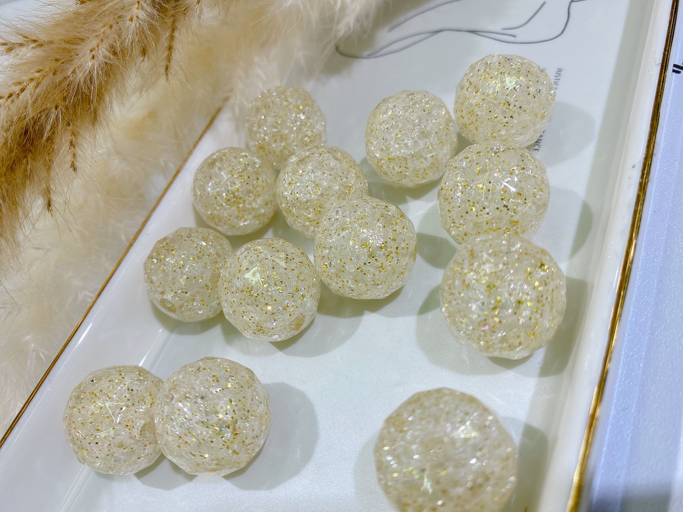 Acrylic straight hole 20MM powder-filled round bead floral headband accessory detail image 4