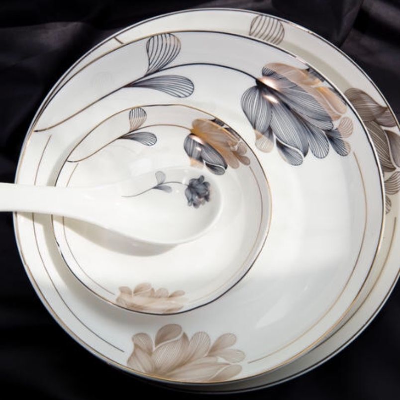 优尊陶瓷碗盘餐具散件自由组合冰山雪莲白底实物图