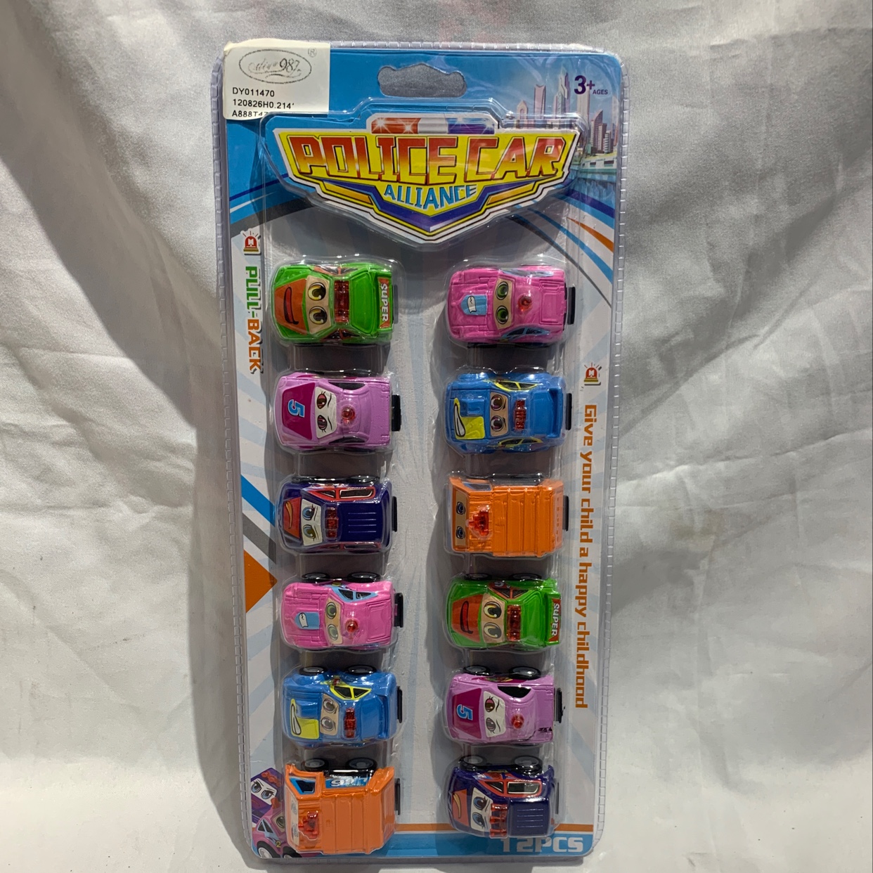 A variety of Q-version mini alloy car sliding cars, children's toy cars, mini car sliding cartoon police cars, and card-absorbing packaging