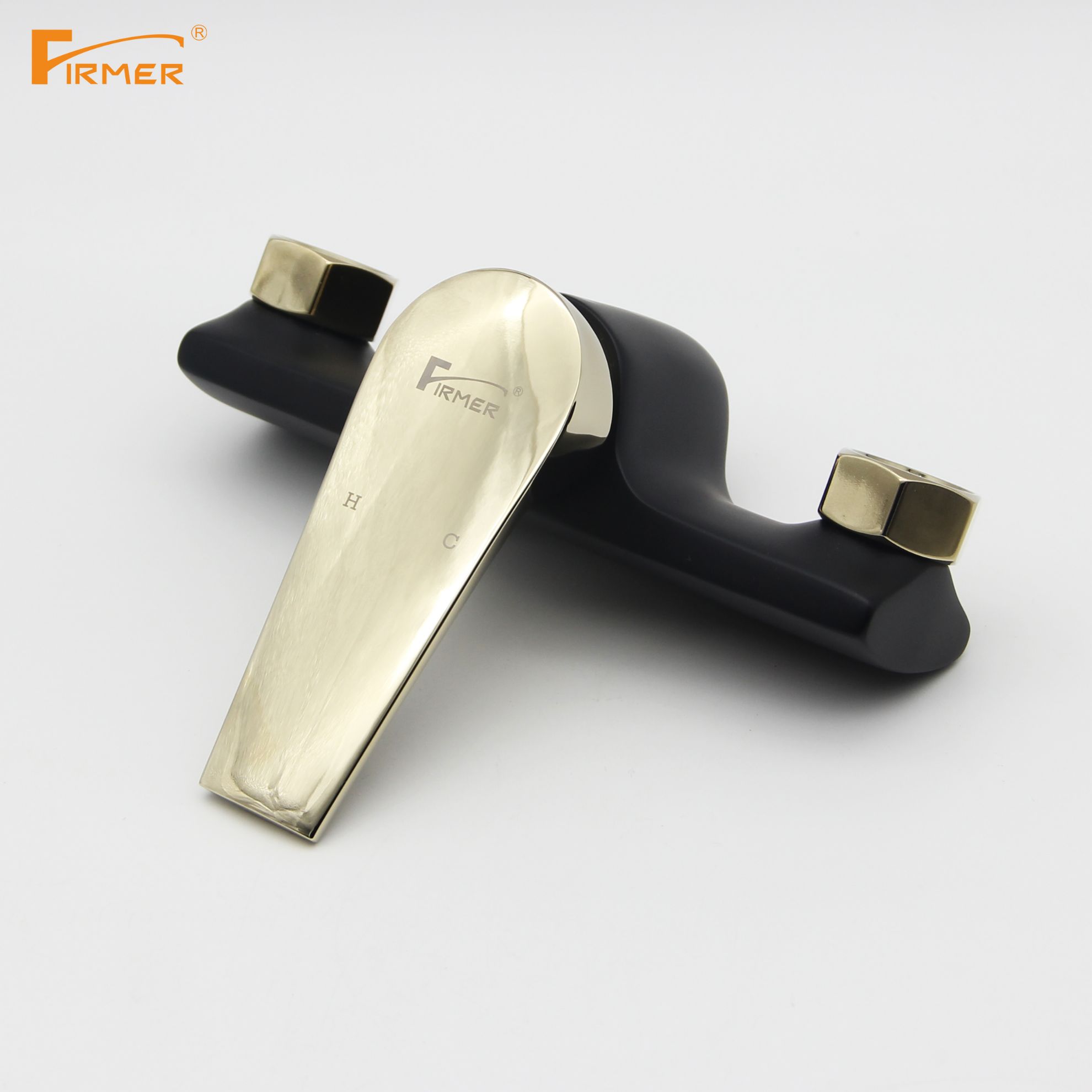 FIRMER Black and gold all copper shower faucet Hot and cold mixing valve triple bathroom switch full figure