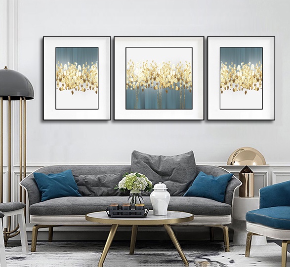 本来·画 规格：200*80CM 
双框鎏金画沙发背景墙装饰画 铝合金外框