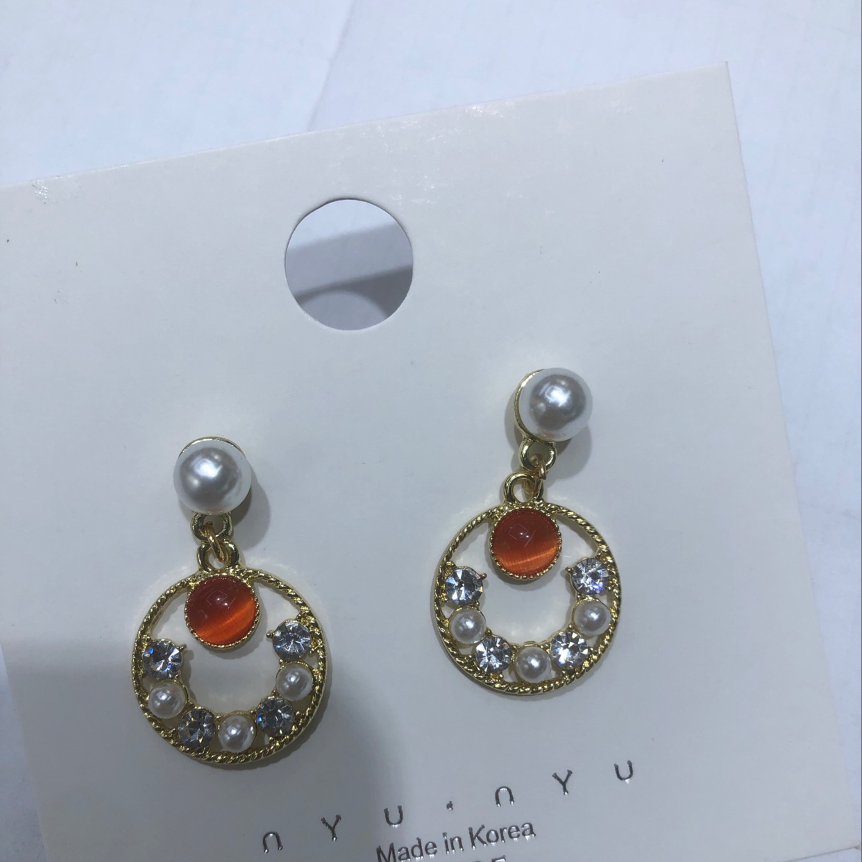 珍珠镂空橙色耳坠