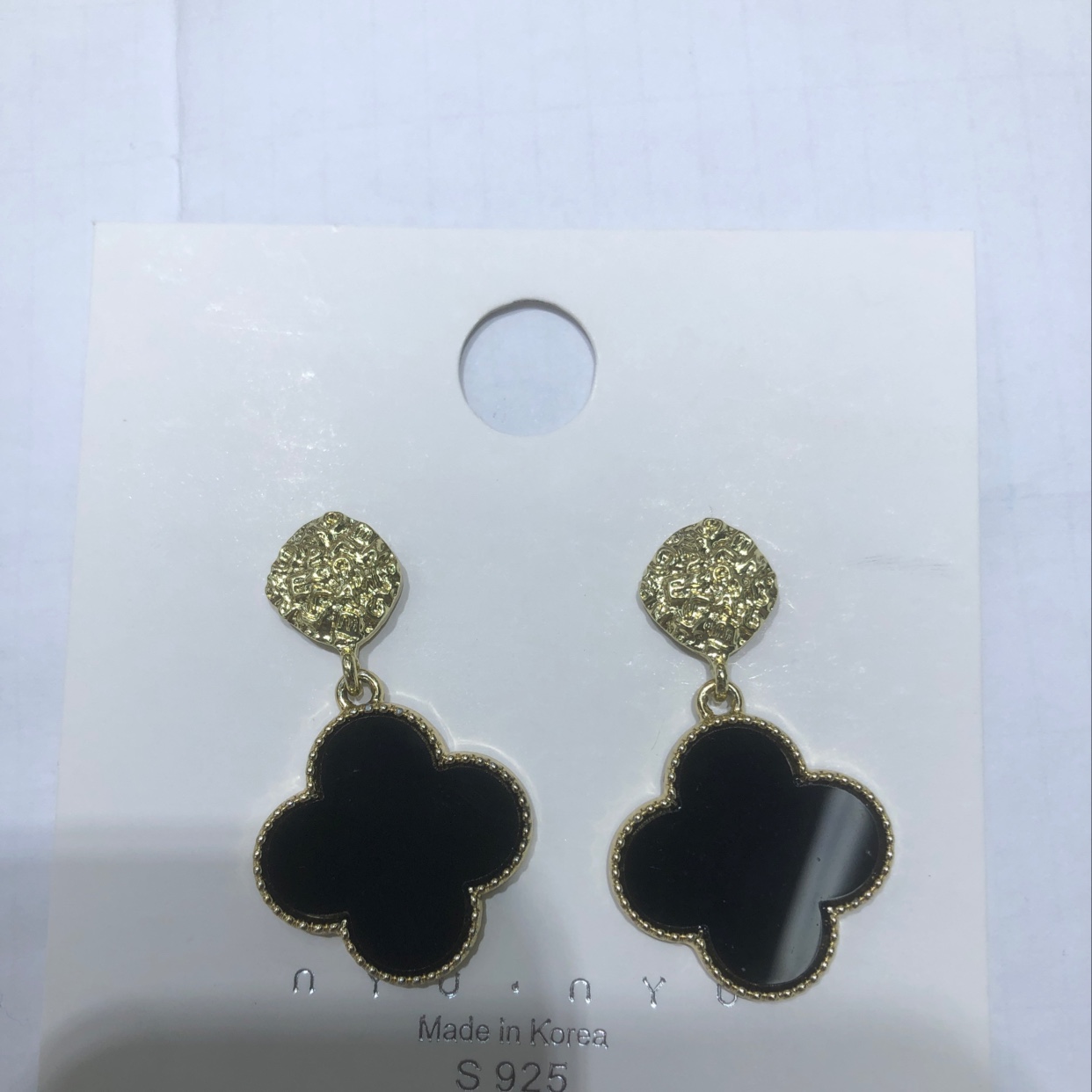 大黑色四叶草耳坠