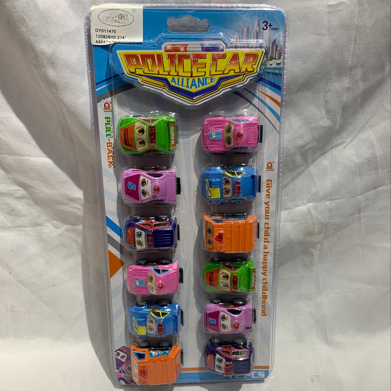 A variety of Q-version mini alloy car sliding cars, children's toy cars, mini car sliding cartoon police cars, and card-absorbing packaging details Picture