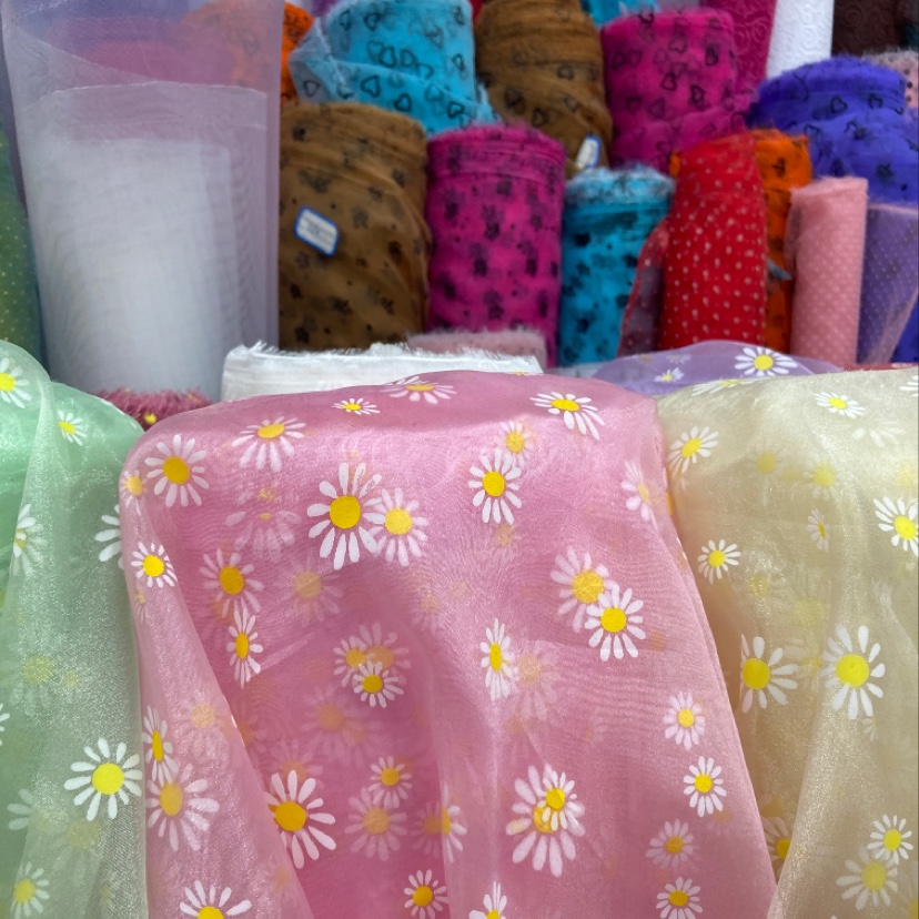 Pink Three Yarn Small Daisy Printed Gauze Material Multi-Color Optional Decorative Arts And Crafts Headdress Clothing Design Fabric