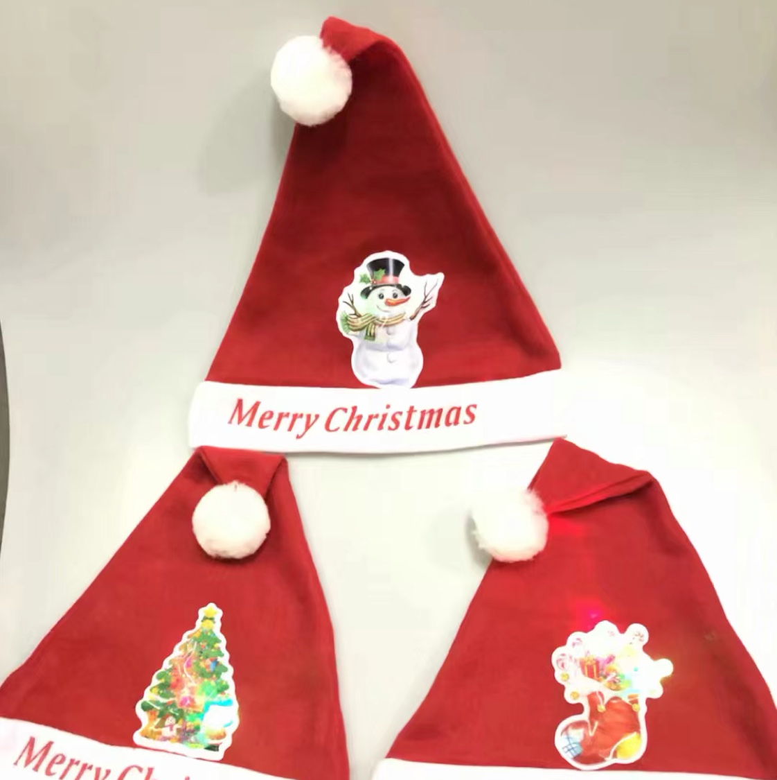 Christmas hat with velvet flash lamp PU flash lamp printing Christmas hat doll Christmas hat thumbnail