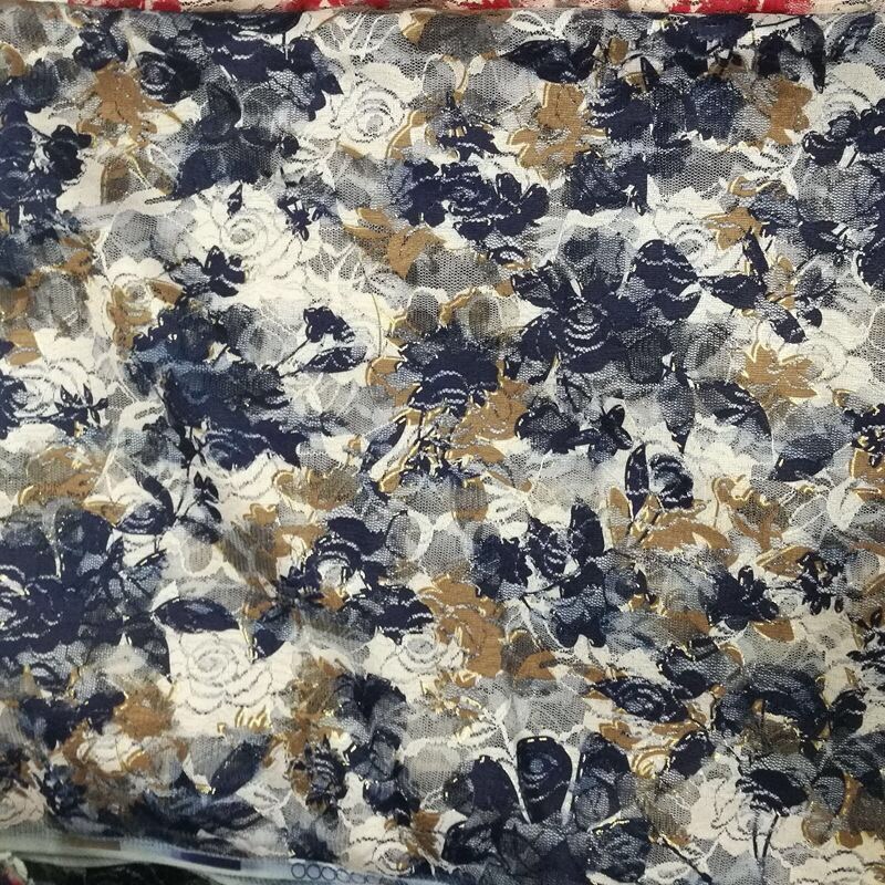 Dress top lace printed knitted fabric chiffon fabric craft fabric coffee apricot base maple leaf Specification image