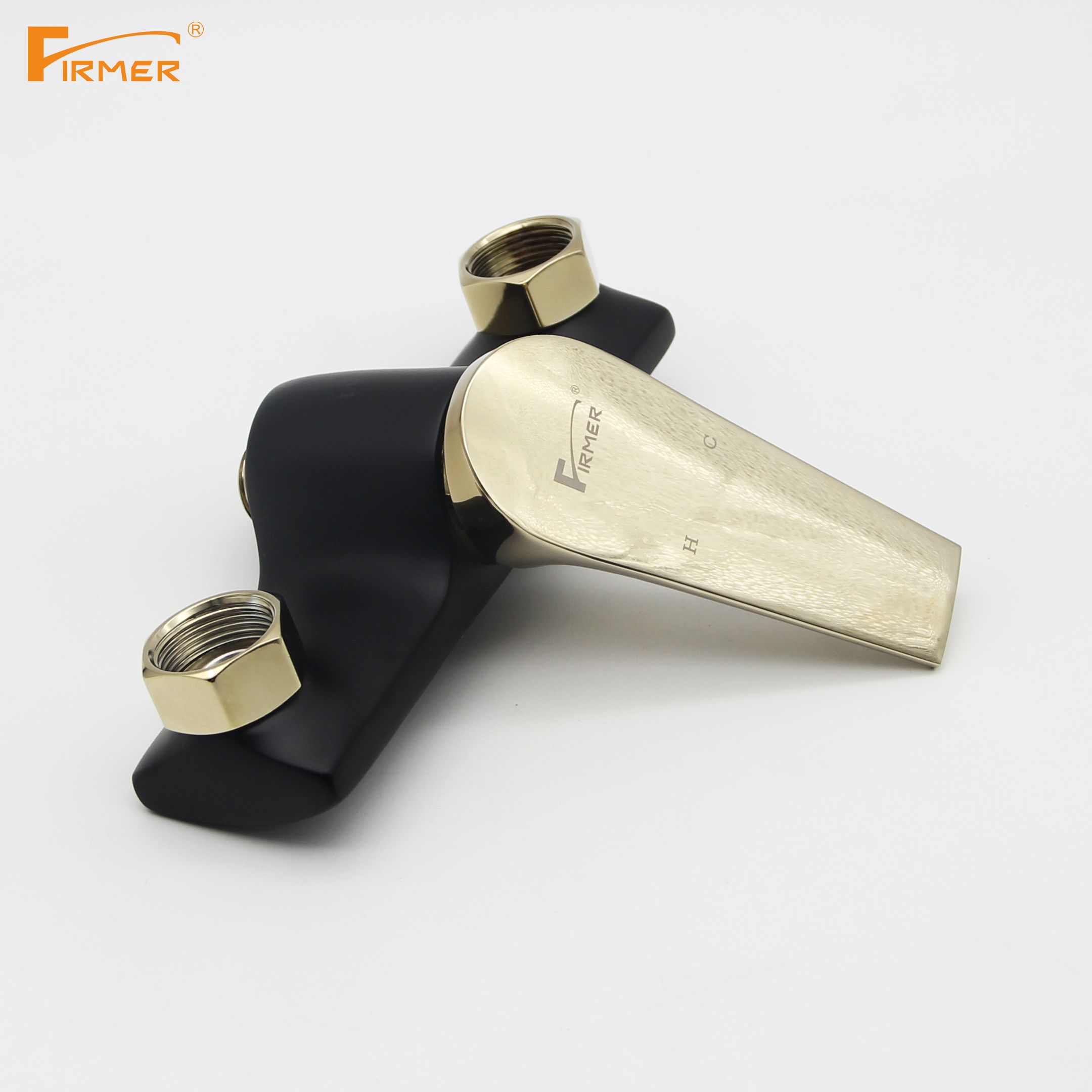 FIRMER Black and gold all copper shower faucet Hot and cold mixing valve triple bathroom switch Specification drawing