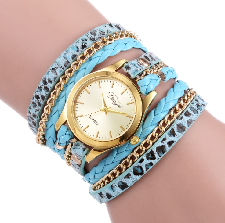 女士性感蛇纹绕圈手链表编织麻花潮流手表合金石英女表细节图