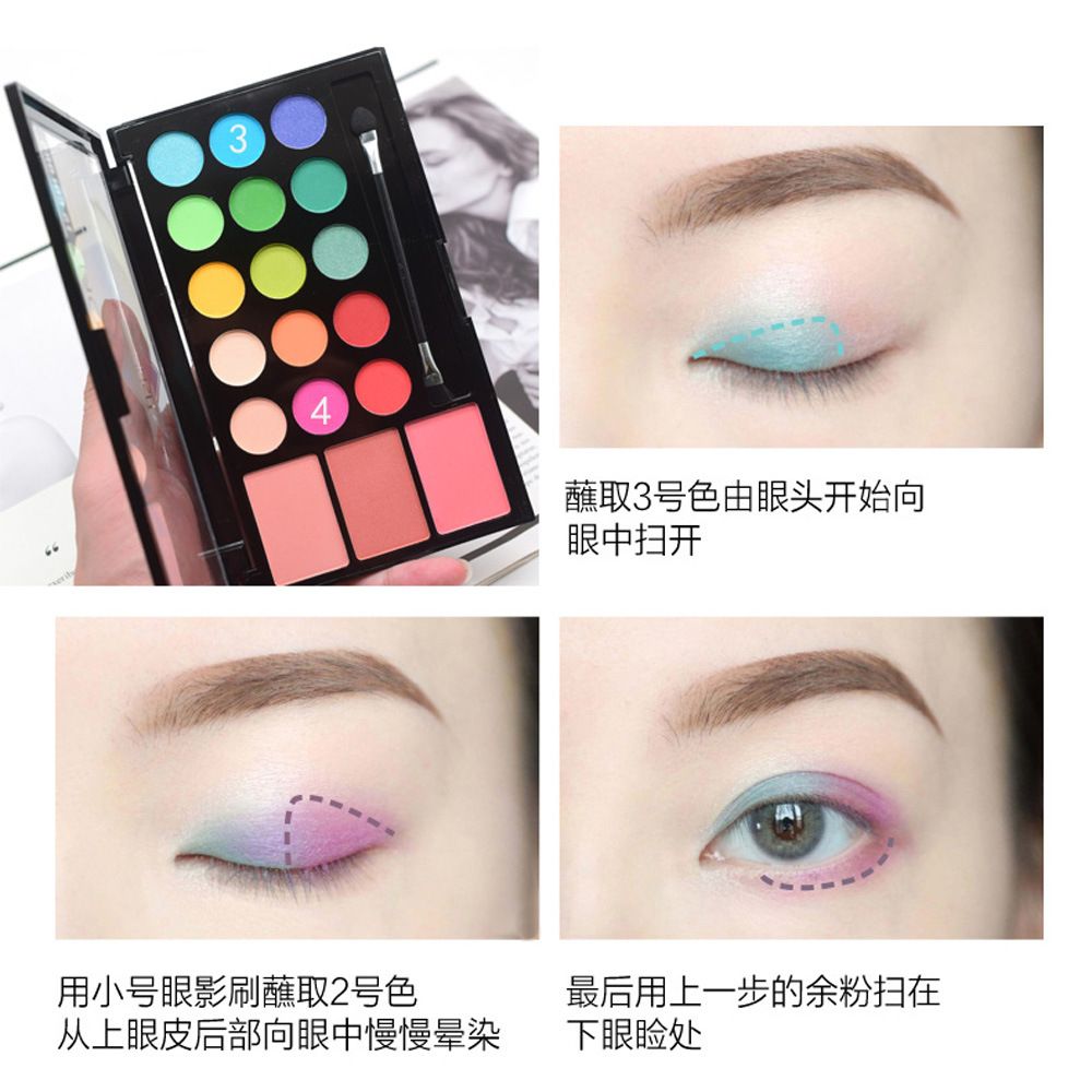 ES3423-4 Pearlescent matte eyeshadow with 3-color blush and coffee color stage makeup set pic 3