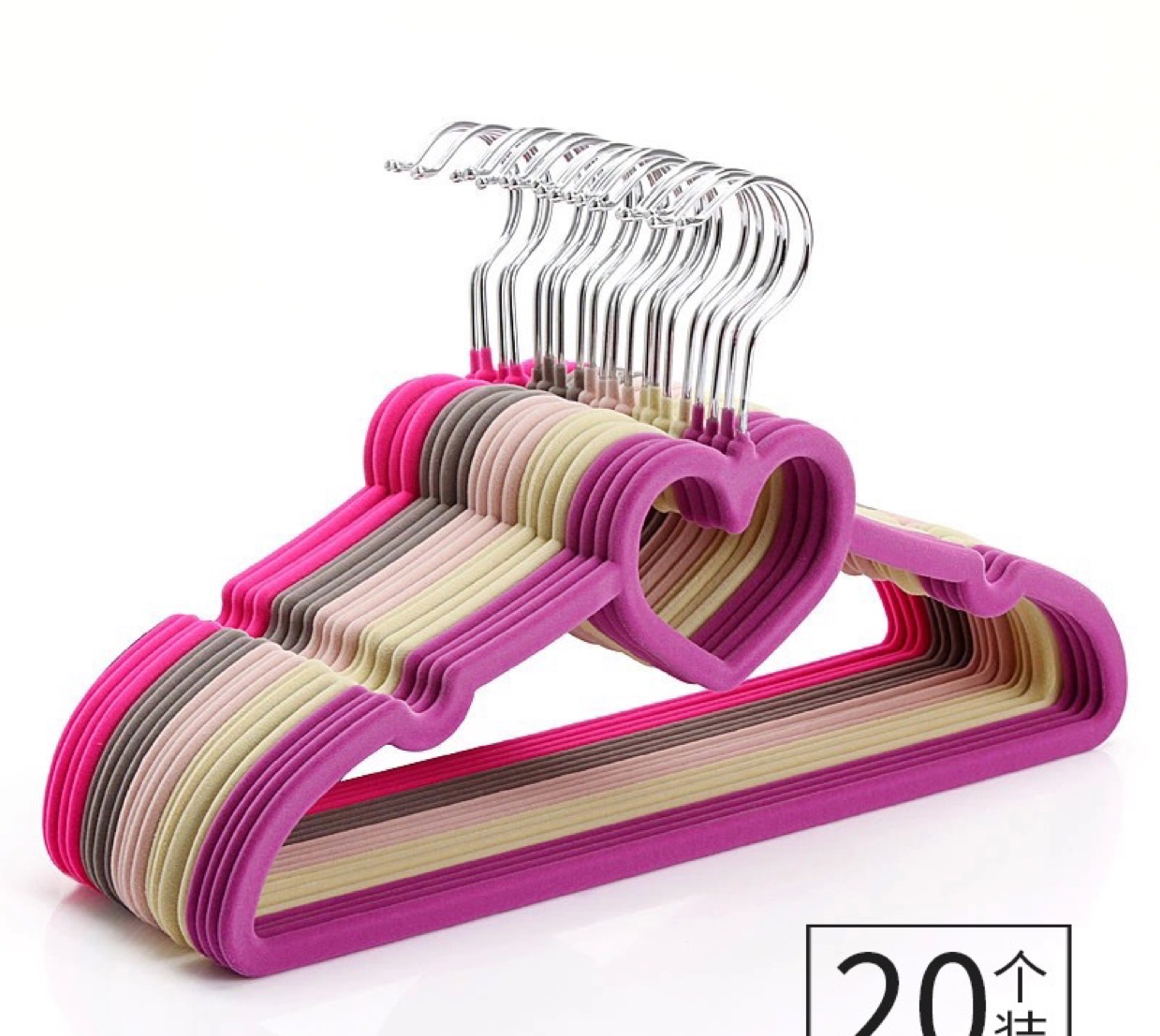 日式加厚爱心植绒衣架防滑无痕衣橱收纳衣服架挂衣架绒面衣撑家用