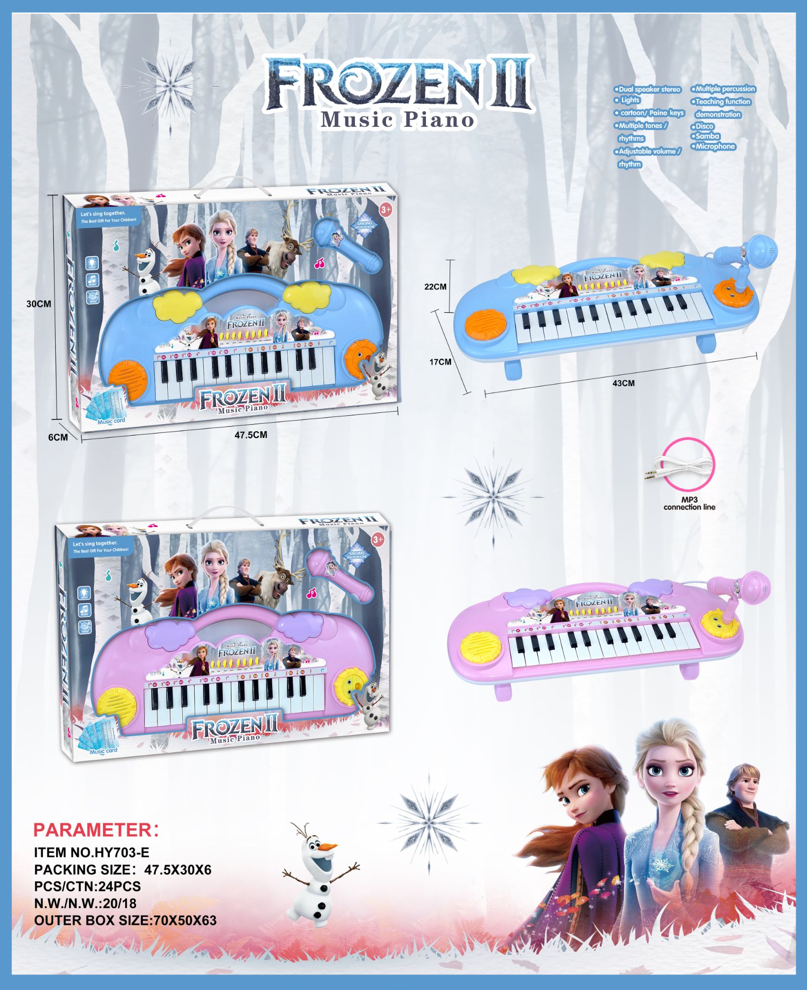 Ice and Snow electronic piano with 25 keys + microphone full figure