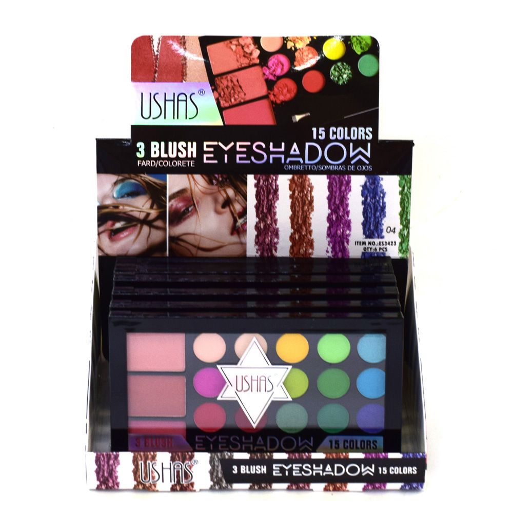 ES3423-4 Pearlescent matte eyeshadow with 3-color blush and coffee color stage makeup set