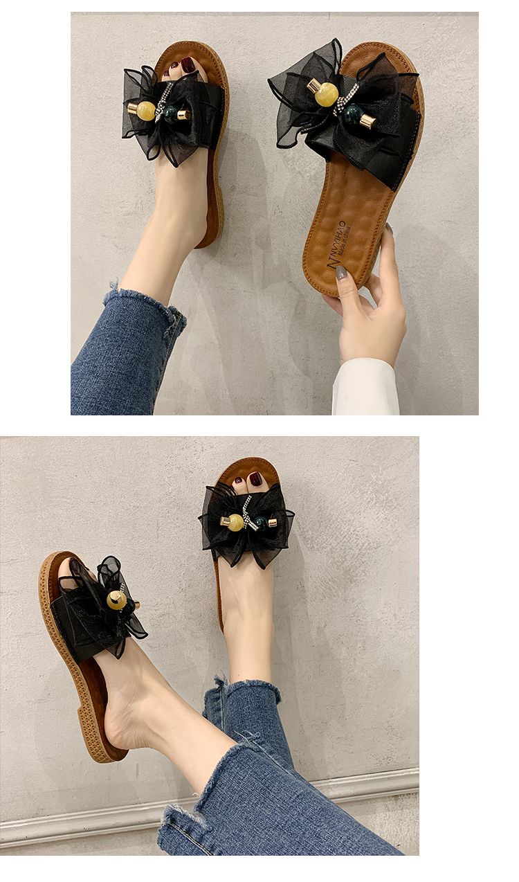 蝴蝶结少女心平底凉拖女夏天时尚外穿软底防滑沙滩鞋室外甜美拖鞋详情图3