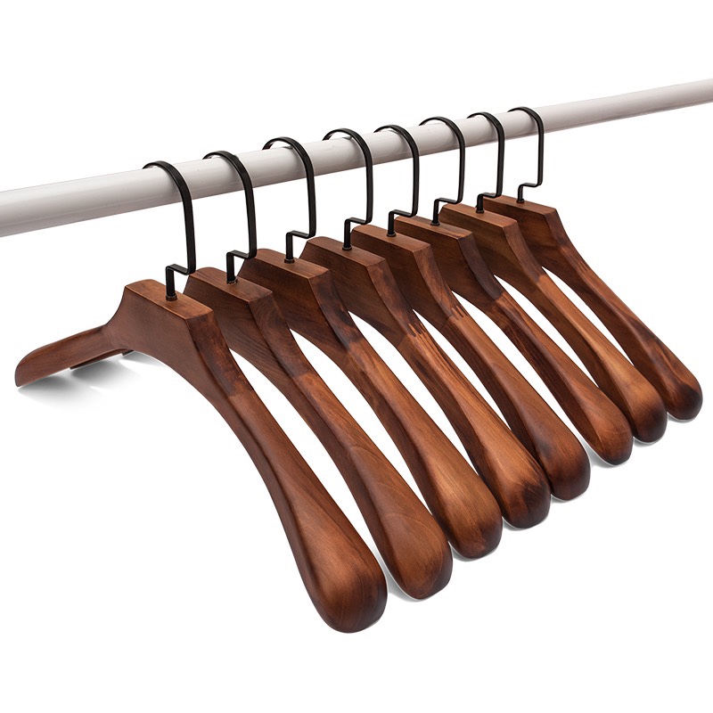 Home Suit Wooden Coat Hanger Suit Coat For Men And Women Wide Shoulder Seamless Clothes Support Adult Retro Thick Clothes Hanging details Picture