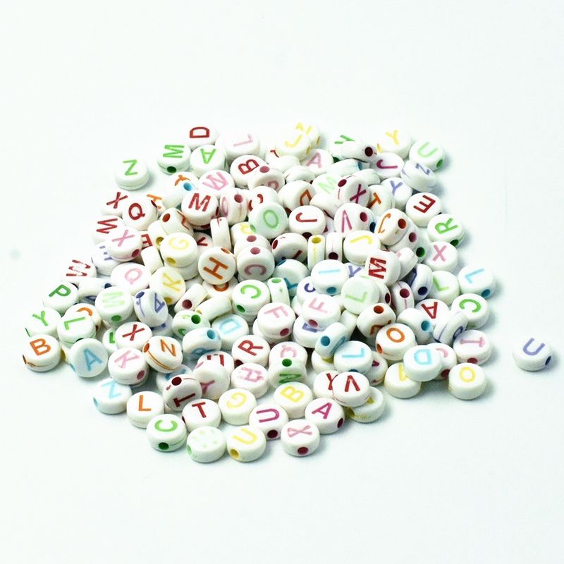 Acrylic beads 26 English letters and Numbers square flat beads powder DIY children's puzzle beads on white background colored characters thumbnail