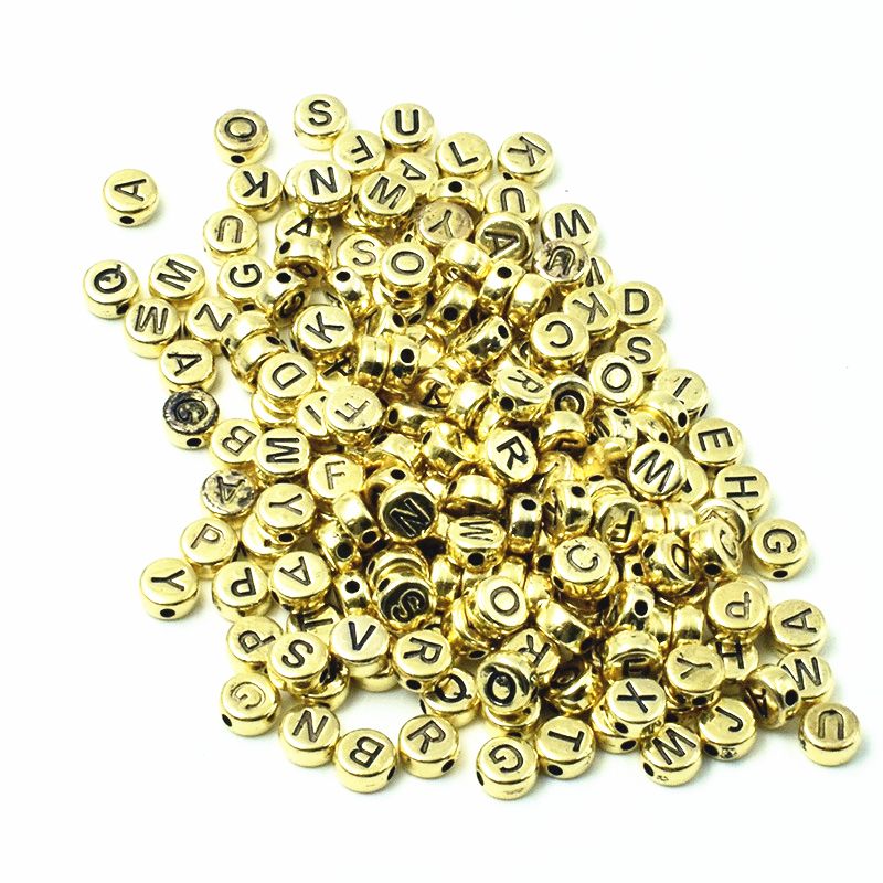 Acrylic beads 26 English letters and Numbers square flat beads powder DIY children's puzzle beads gold on black full figure