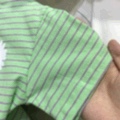 Blue and green striped smiling short-sleeved suit details Picture