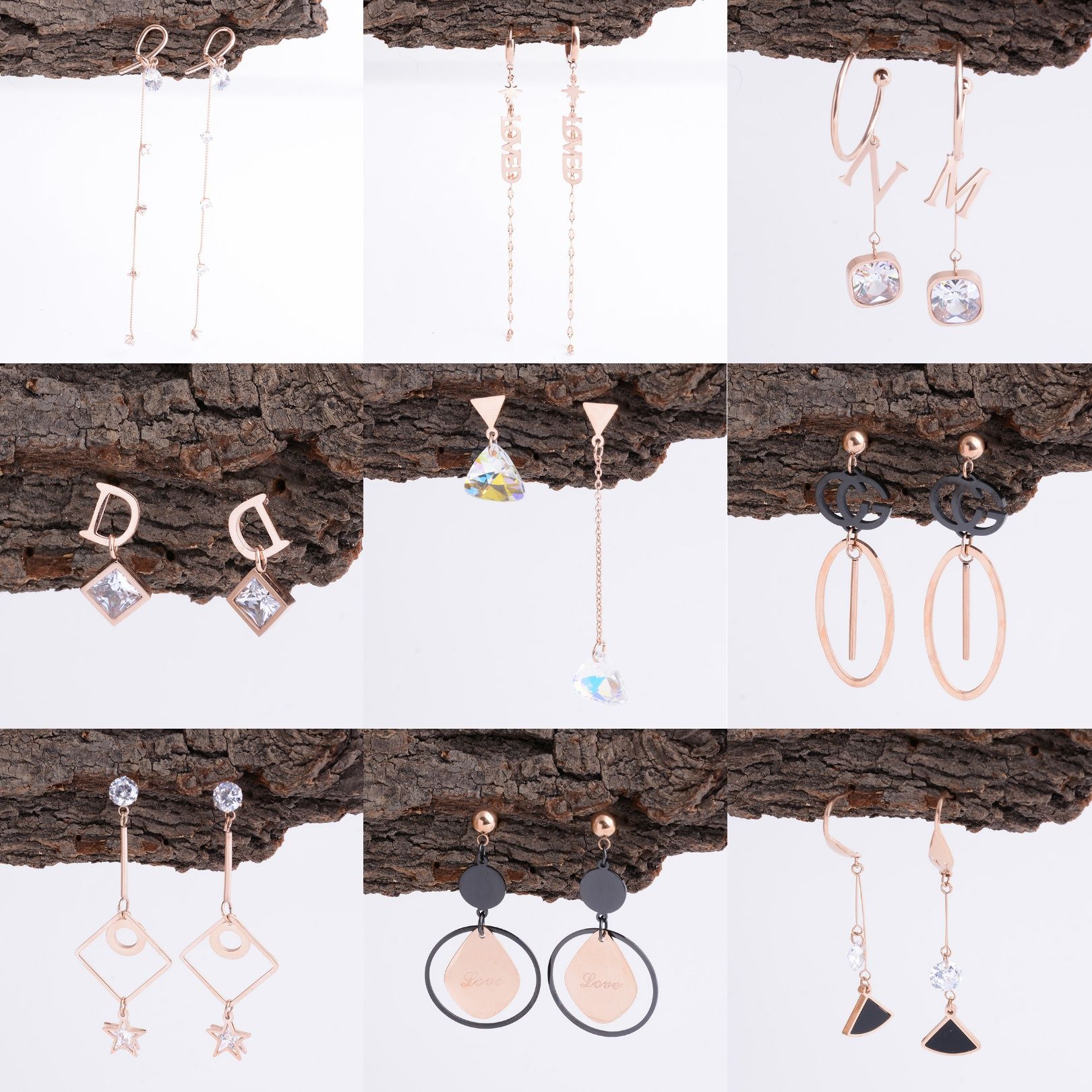 Long titanium steel earrings 4, with random hair, full figure