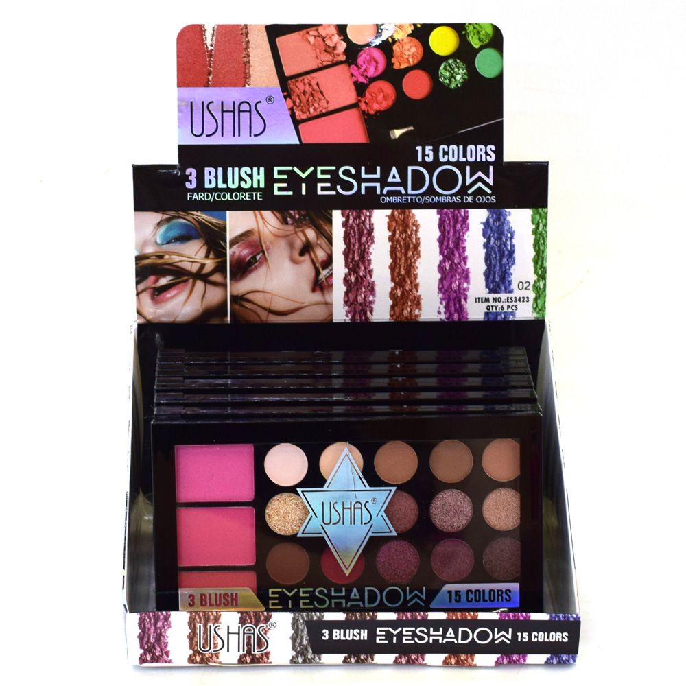 ES3423-2 Pearlescent matte eyeshadow with 3-color blush and coffee color stage makeup set