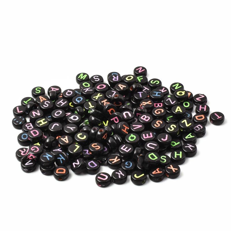 Acrylic beads 26 English letters and Numbers square flat beads powder DIY children's puzzle beads black color characters