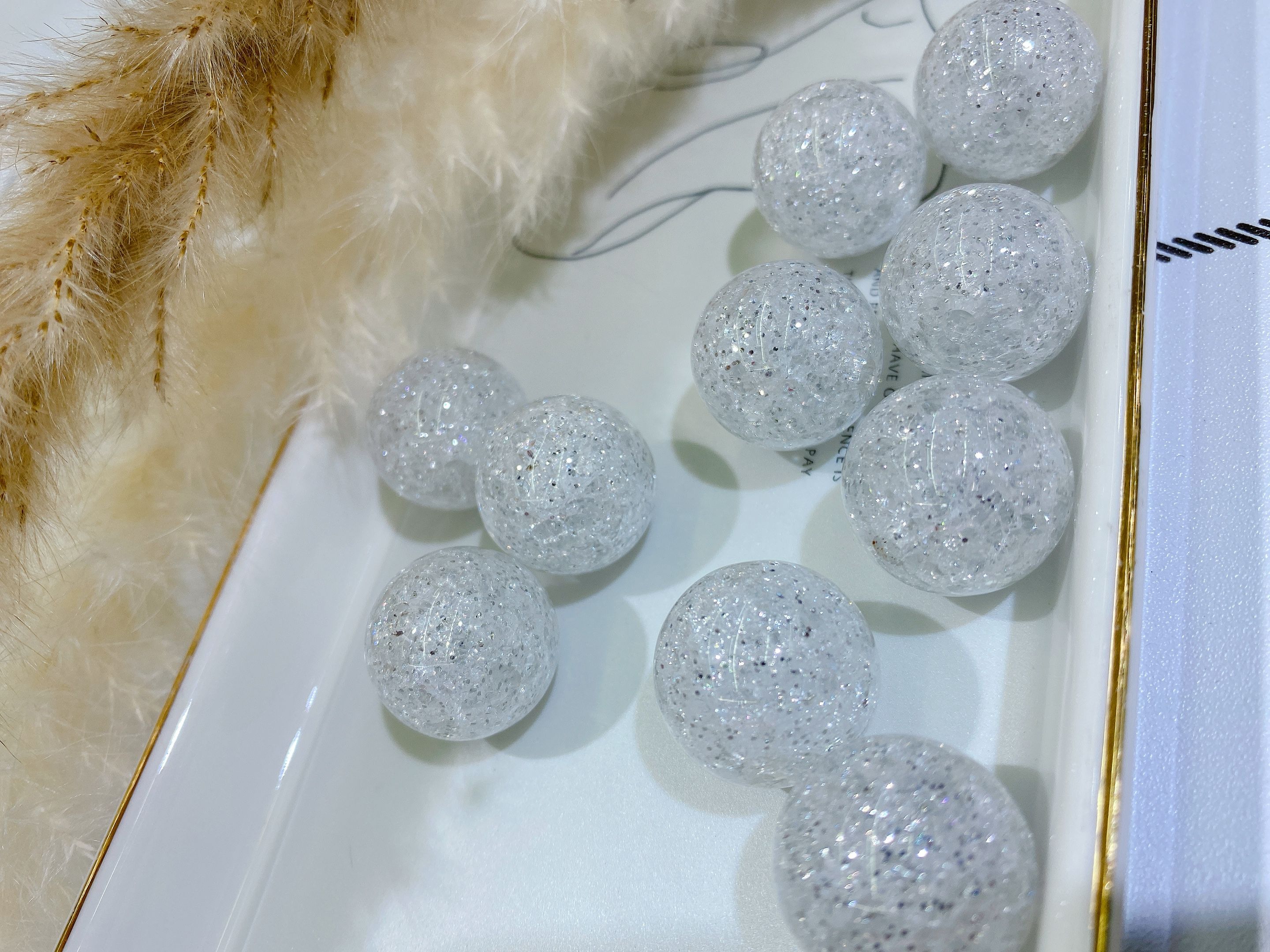 Acrylic straight hole 20MM powder-filled round bead floral headband accessory detail image 2