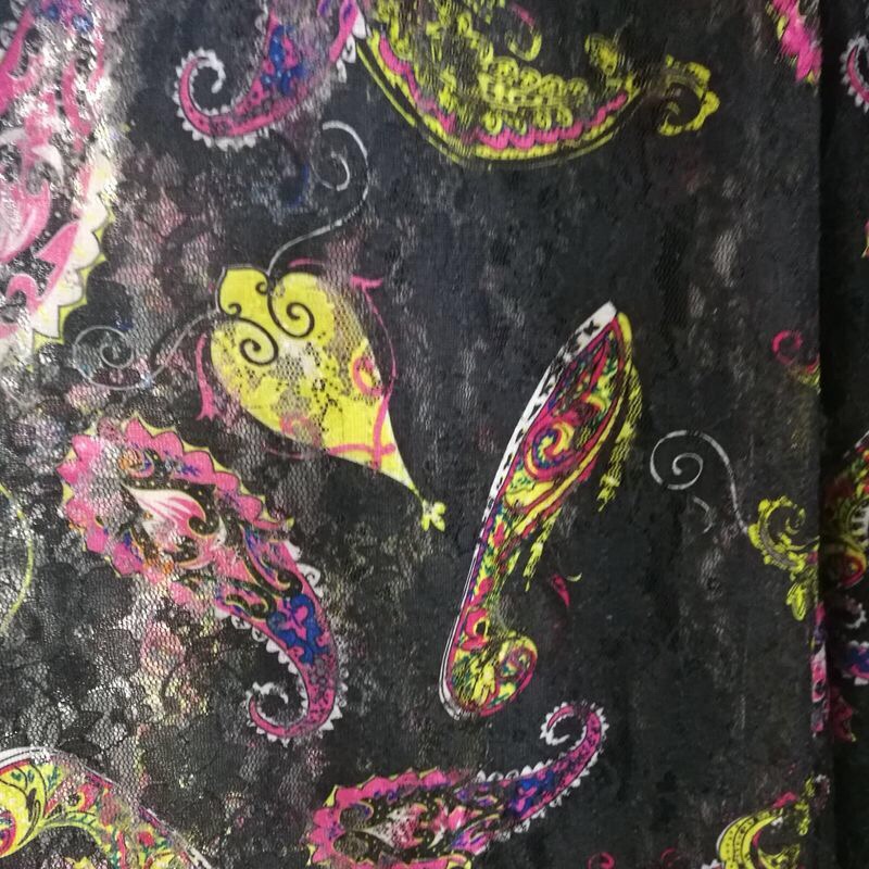 Lace printed cheongsam women's clothing fabric, ink-wash painting cashew nuts, Chinese style flower patterns, various mesh fabric cashew nuts details Picture