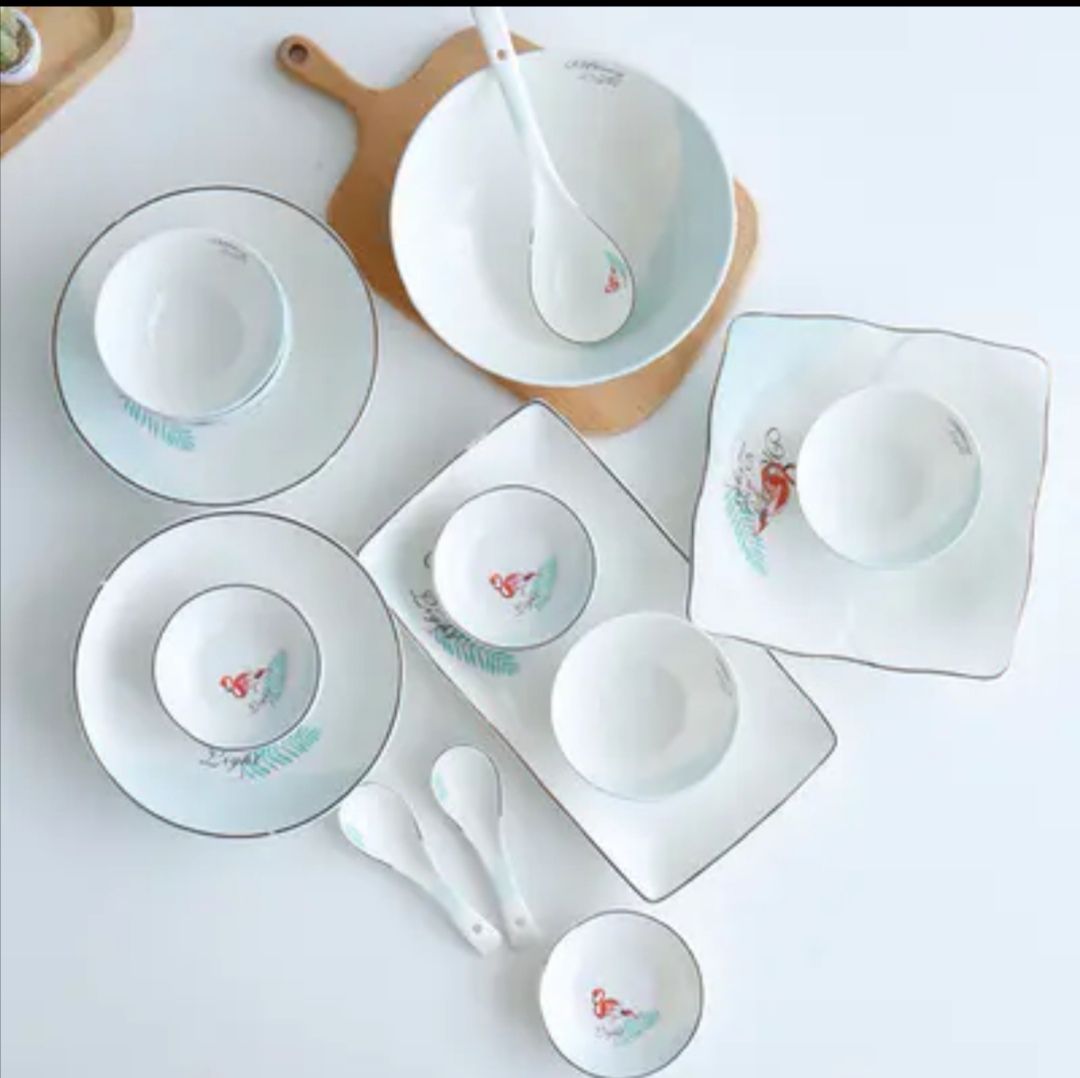 The Minsheng ceramic bowls, plates and tableware pieces can be freely combined as flamingos Specification image