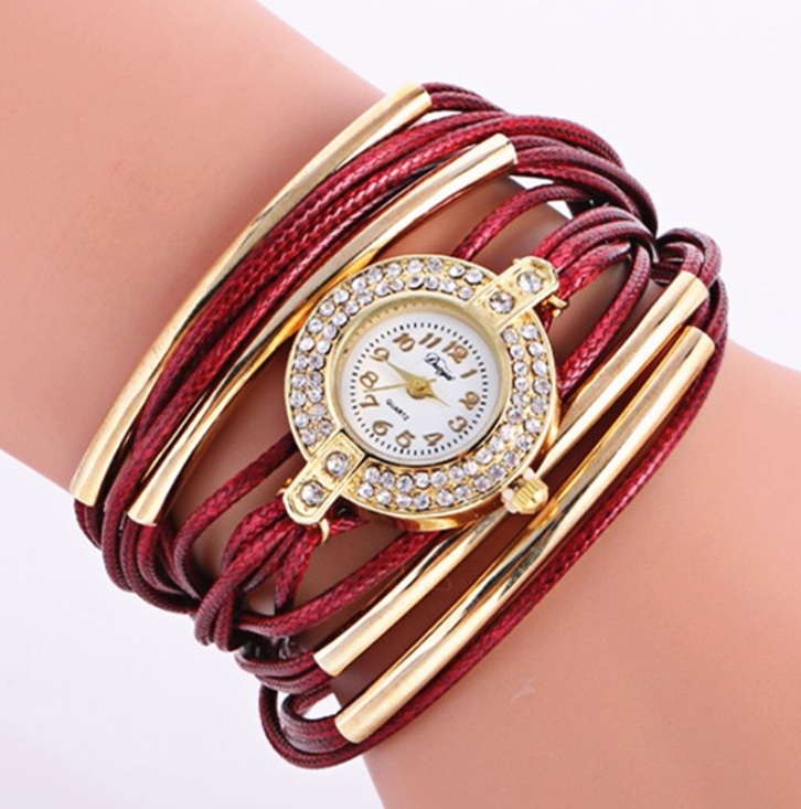 女士腕表手工编织牛皮绳手表时尚镶钻石英表女款详情图7