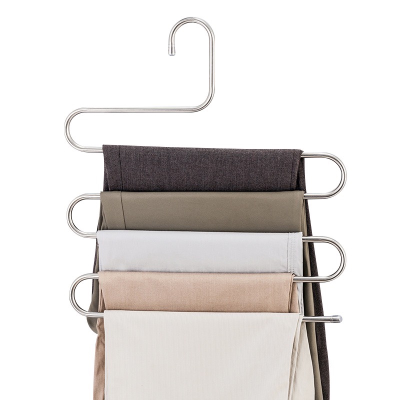 Stainless Steel S-Type Multi-Layer Pants Rack Multi-Functional Pants Rack Wardrobe Storage Scarf Towel Rack Pants Hanging Home Item Picture