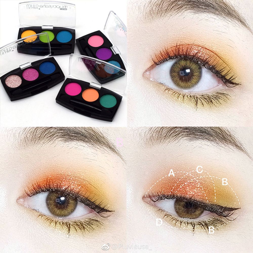 【 24-piece Set 】ES2850-4 Microbead Light Eyeshadow 3-color USHAS color Blue Green Dress pink New style pic 1