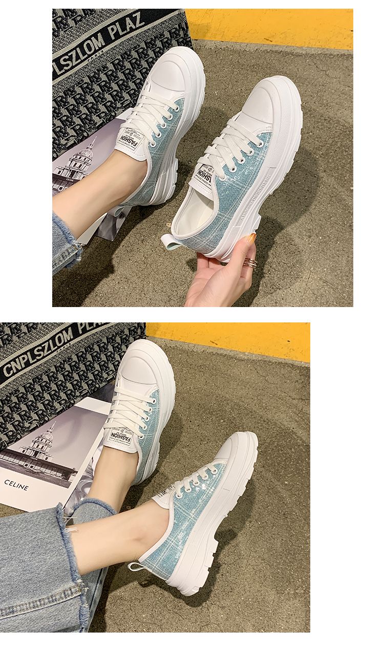 厚底小白鞋女百搭单鞋2020新款网红洋气亮片运动休闲学生松糕女鞋详情图13