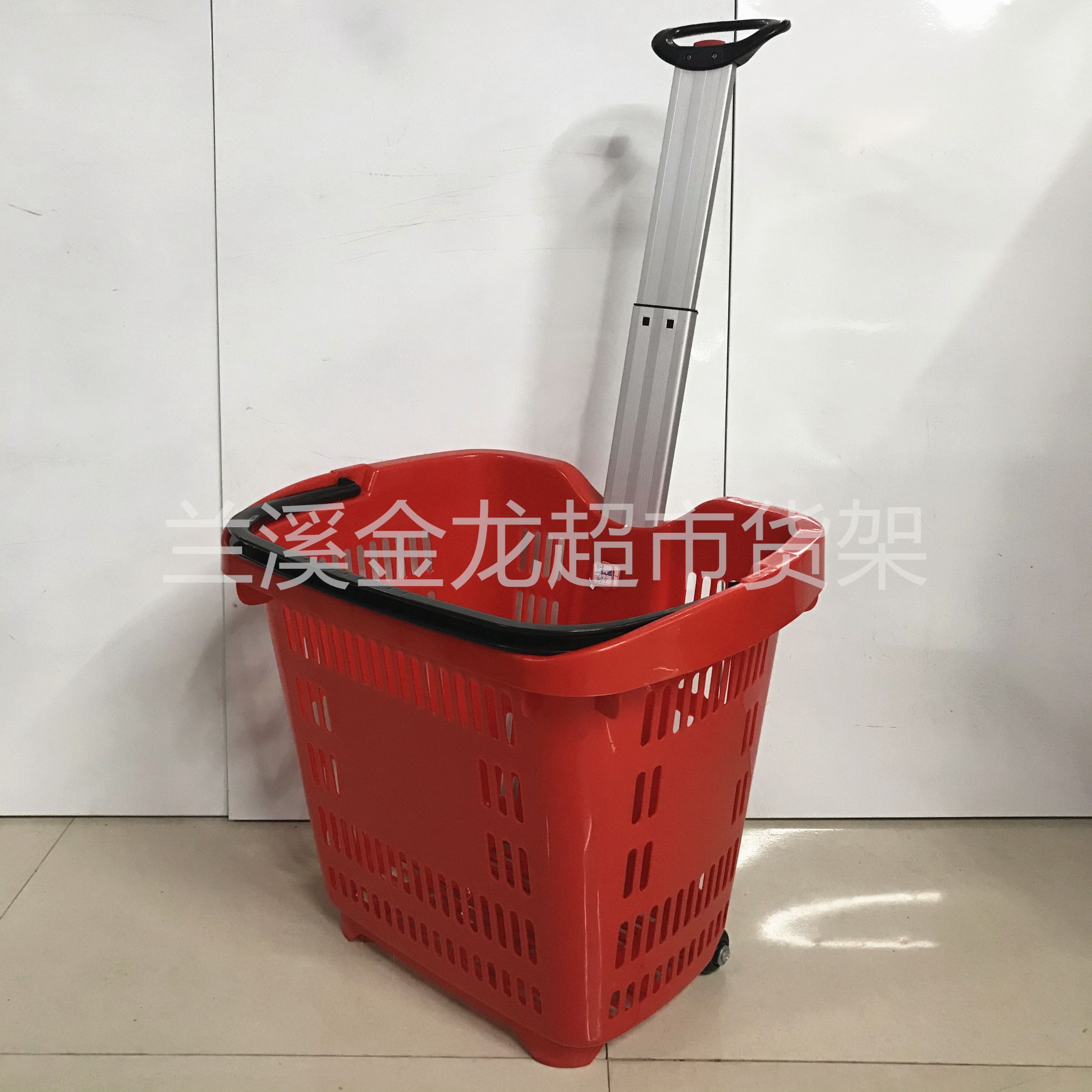 新款45L购物篮铝合金拉杆两轮塑料篮子