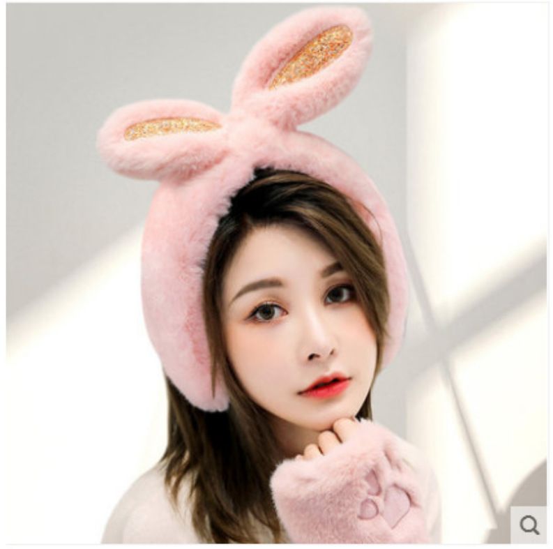 Earmuffs Winter thickening Rabbit ears hair hoop Female warm imitation fur one ear muffs Hair protector ears warm ears