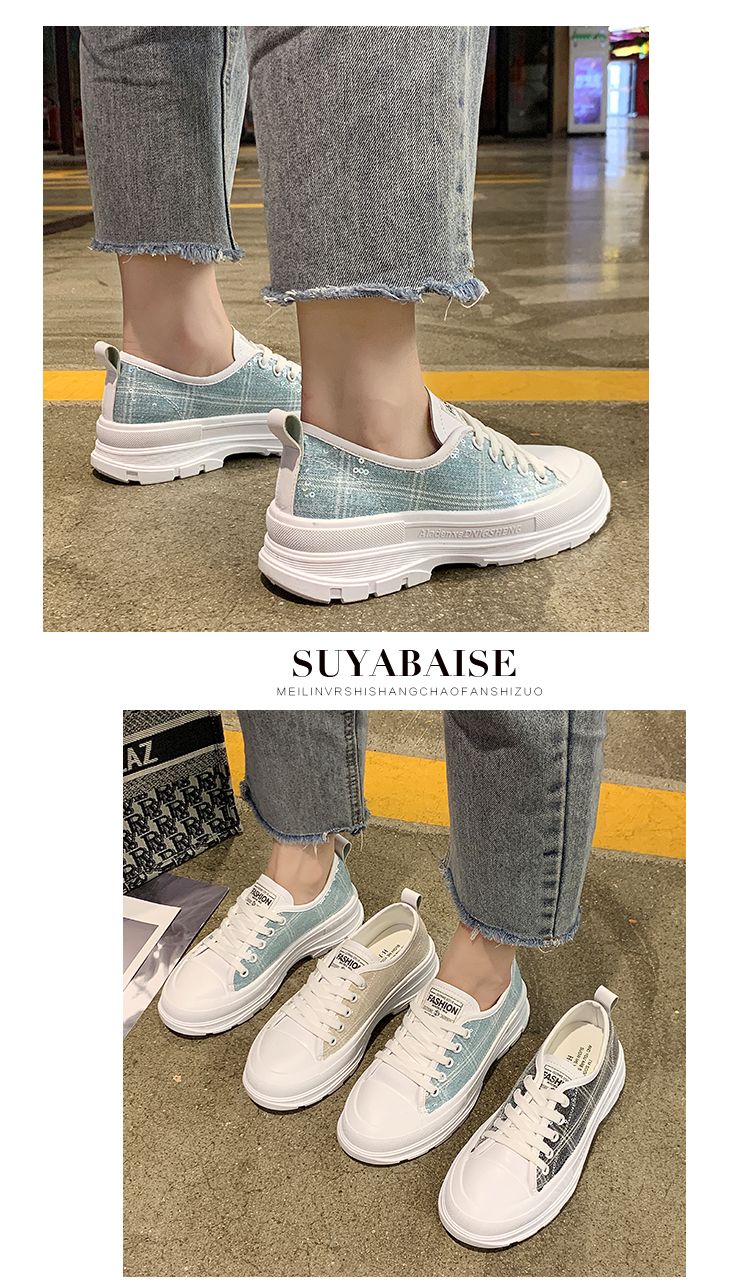厚底小白鞋女百搭单鞋2020新款网红洋气亮片运动休闲学生松糕女鞋详情图11