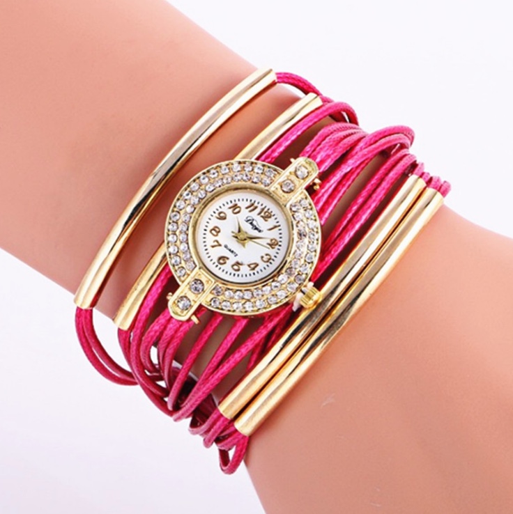 女士腕表手工编织牛皮绳手表时尚镶钻石英表女款详情图10
